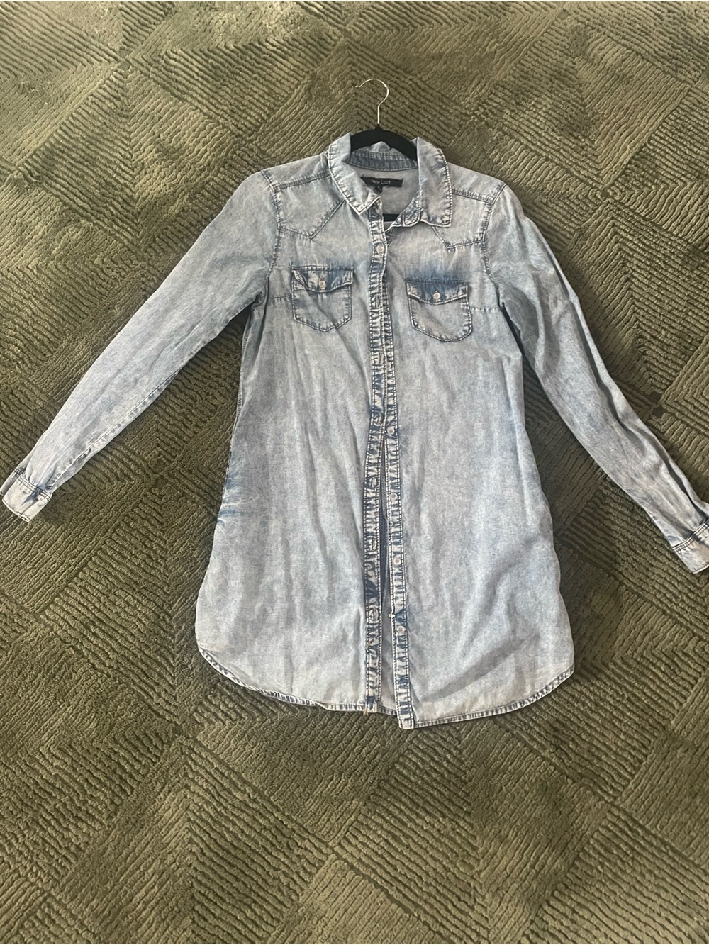Light Wash Denim Shirt Dress - Blue